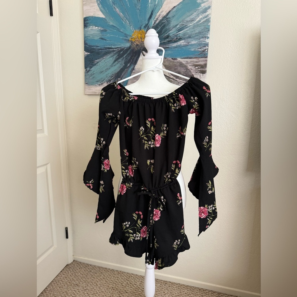 Black floral romper